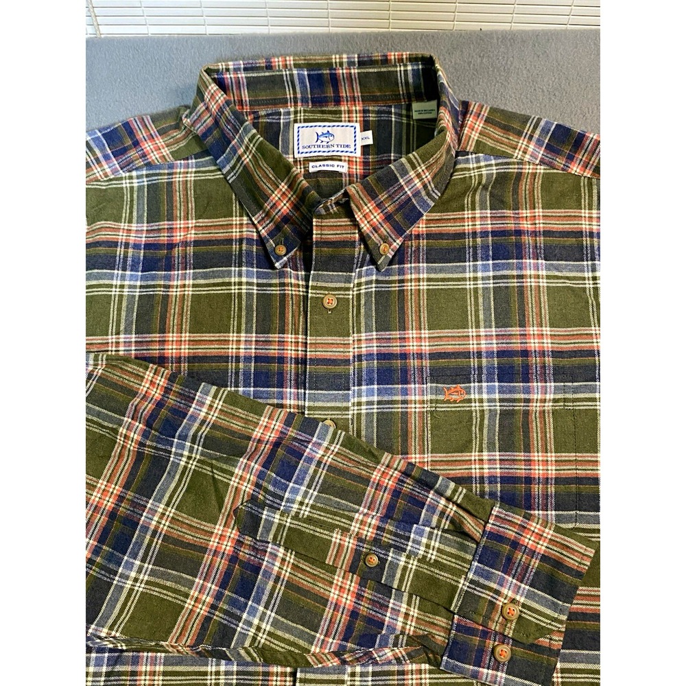 Southern Tide Men's 2XL Classic Fit Long Sleeve Plaid Flannel Button Down Shirt